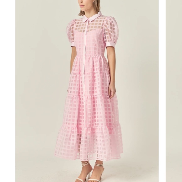 English Factory GRIDDED ORGANZA TIERED MAXI DRESS - Picture 1 of 7